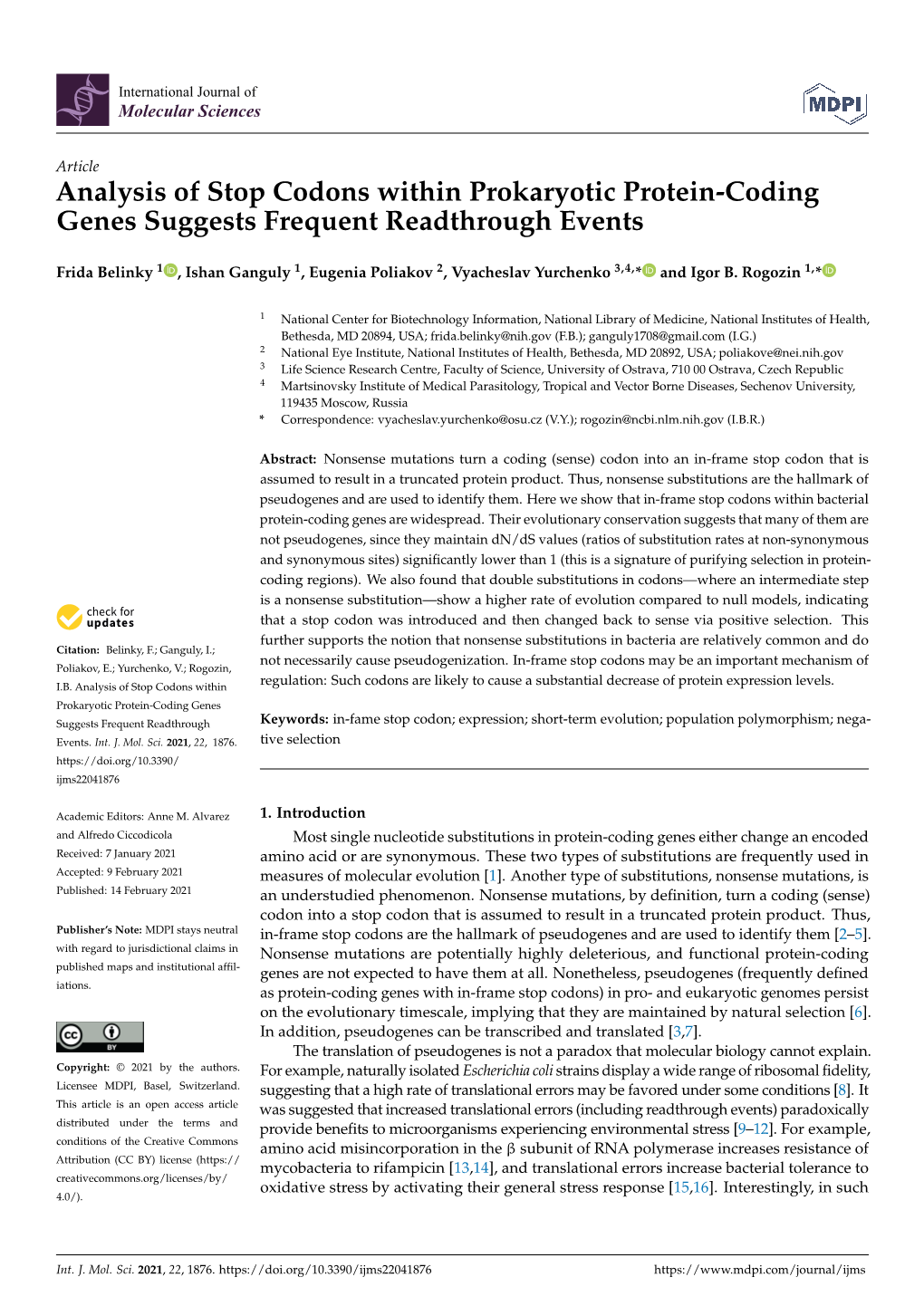 Analysis of Stop Codons Within Prokaryotic Protein-Coding Genes Suggests Frequent Readthrough Events