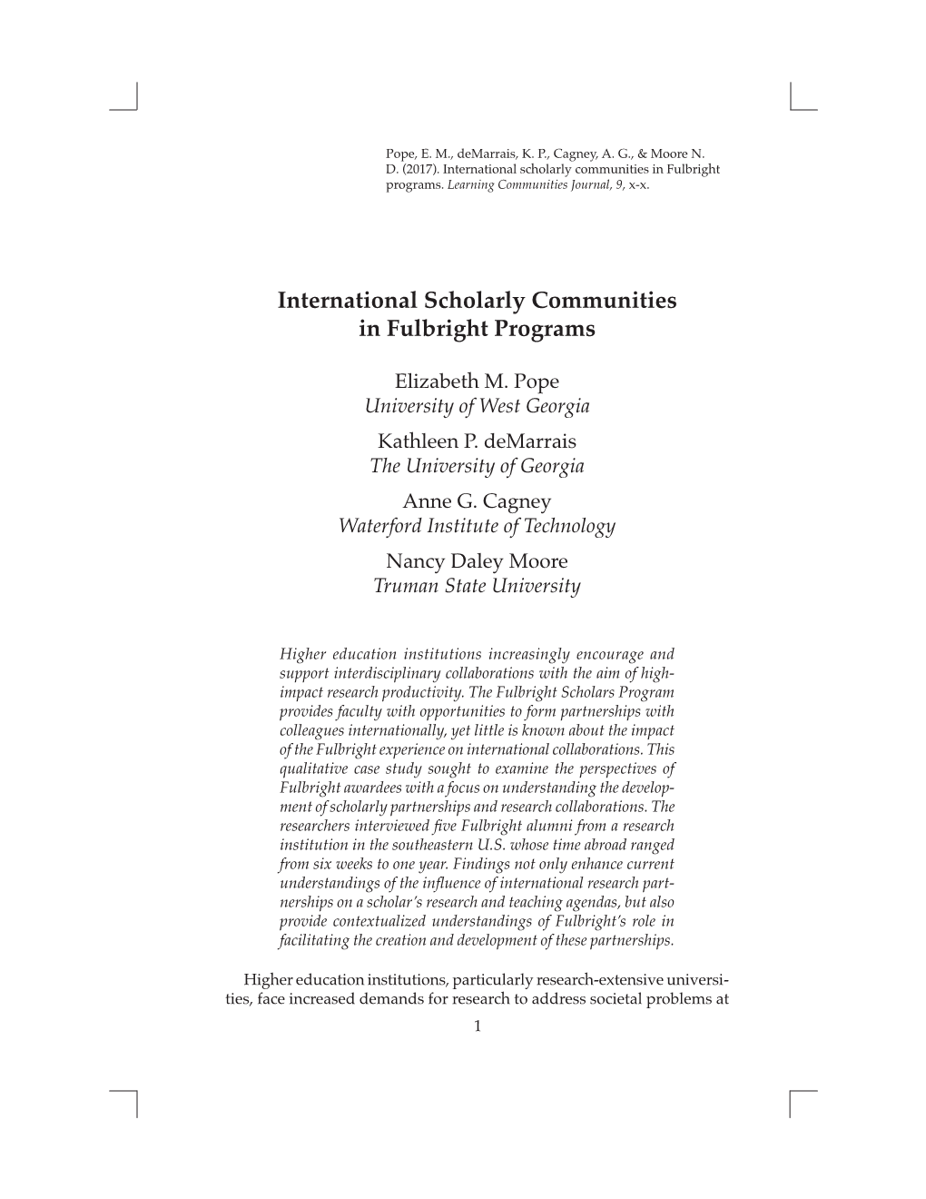 International Scholarly Communities in Fulbright Programs