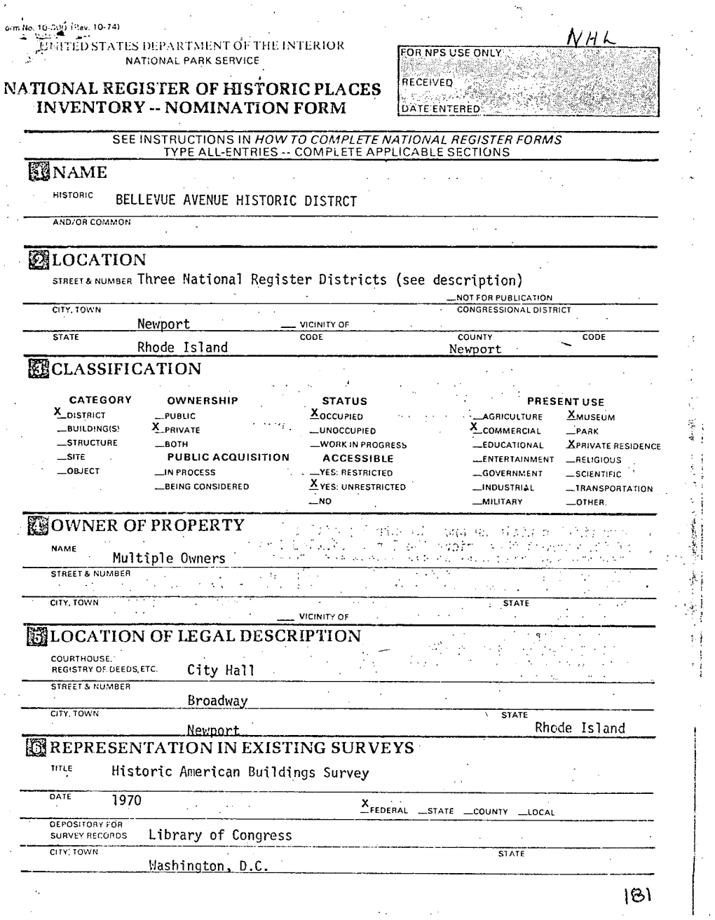 Bellevue Avenue Historic District - 7 - 2 -- CONTINUATION SHEET ITEM NUMBER PAGE