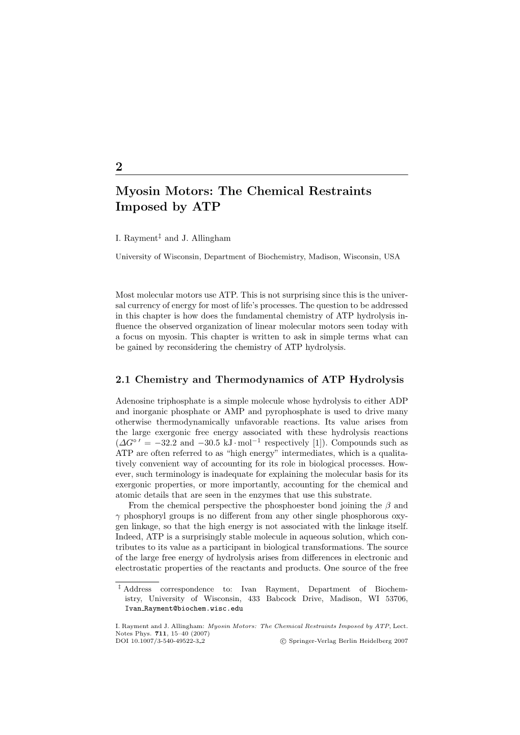 The Chemical Restraints Imposed by ATP