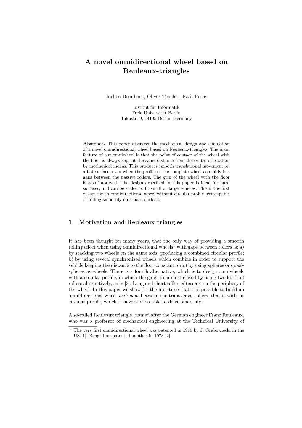 A Novel Omnidirectional Wheel Based on Reuleaux-Triangles