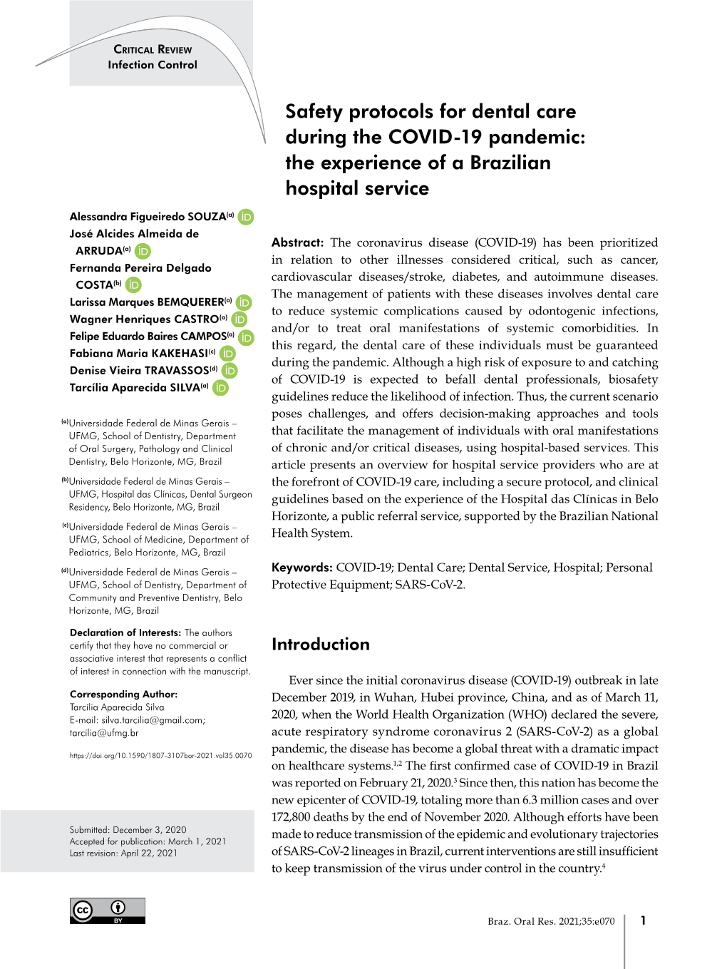 Safety Protocols for Dental Care During the COVID-19 Pandemic: the Experience of a Brazilian Hospital Service