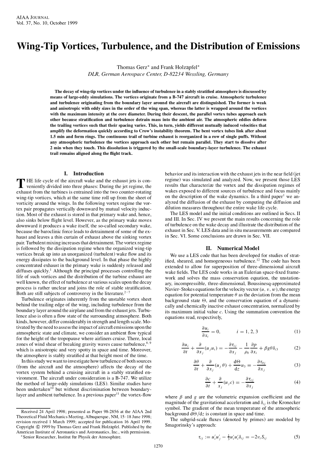 Wing-Tip Vortices, Turbulence, and the Distribution of Emissions