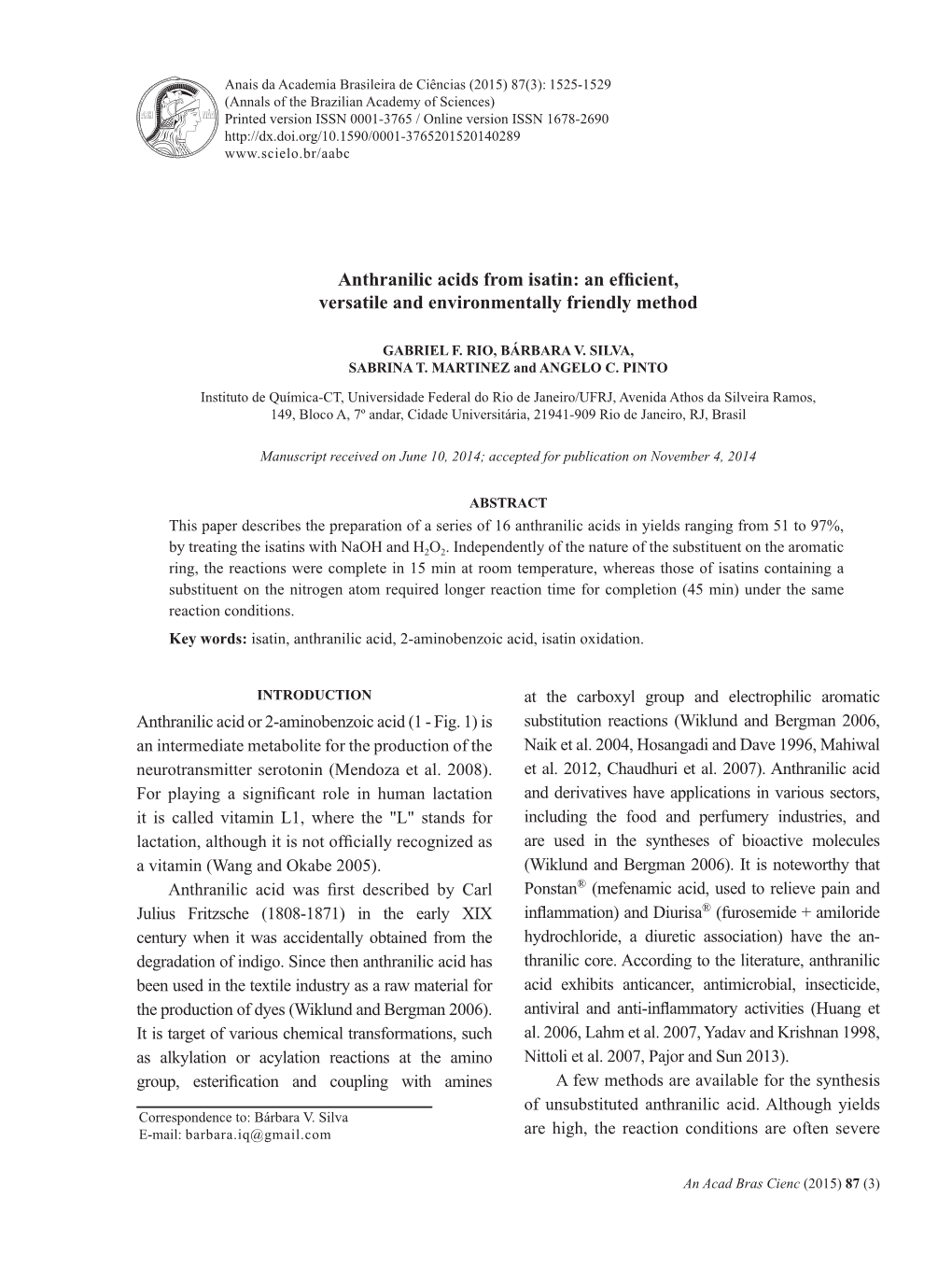 Anthranilic Acids from Isatin: an Efficient, Versatile and Environmentally Friendly Method