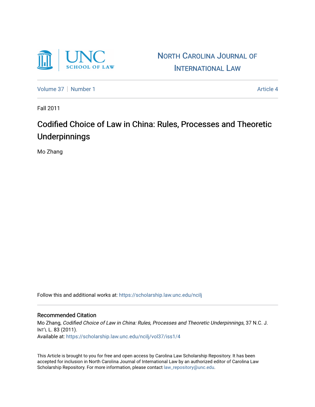 Codified Choice of Law in China: Rules, Processes and Theoretic Underpinnings