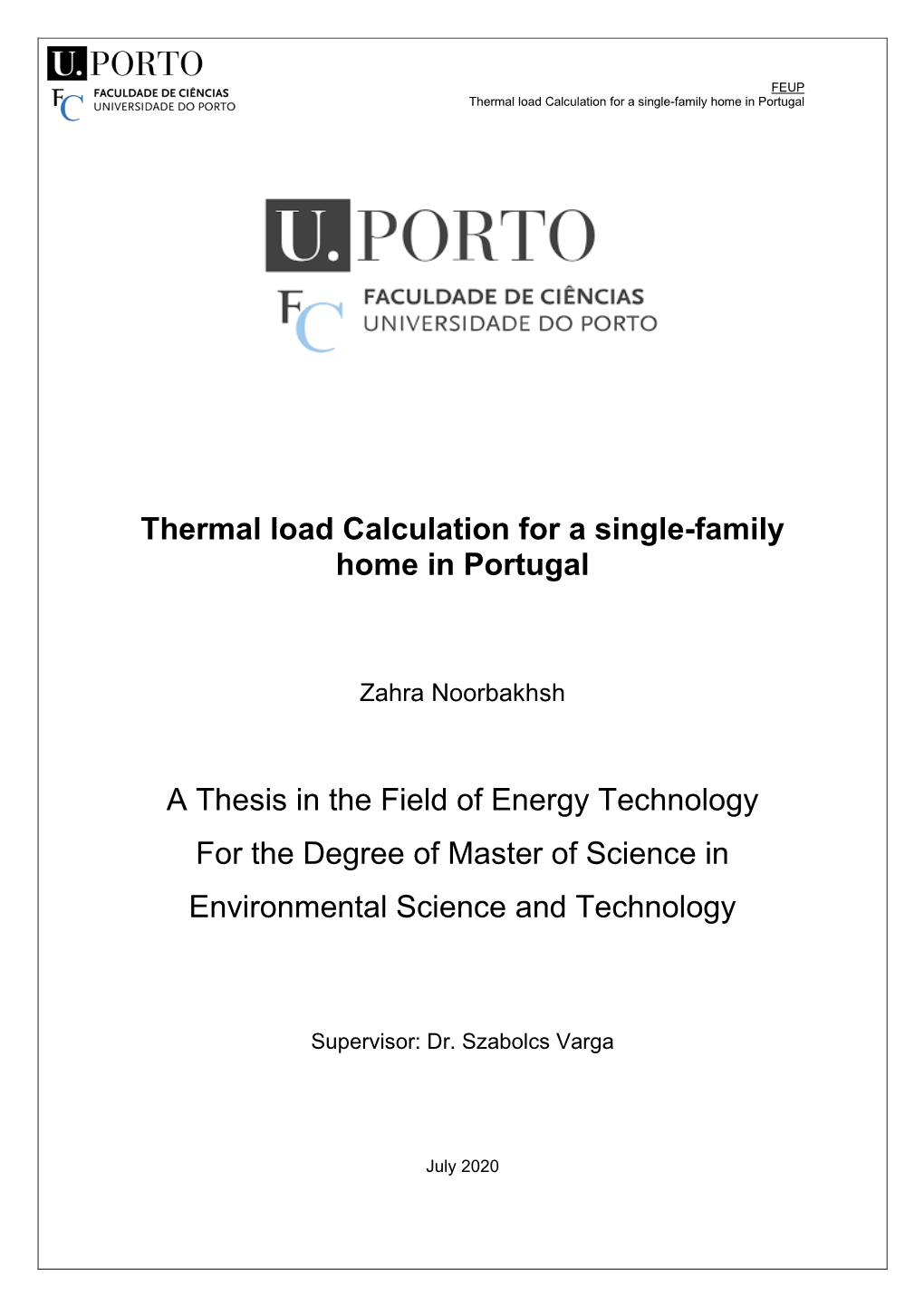 Thermal Load Calculation for a Single-Family Home in Portugal