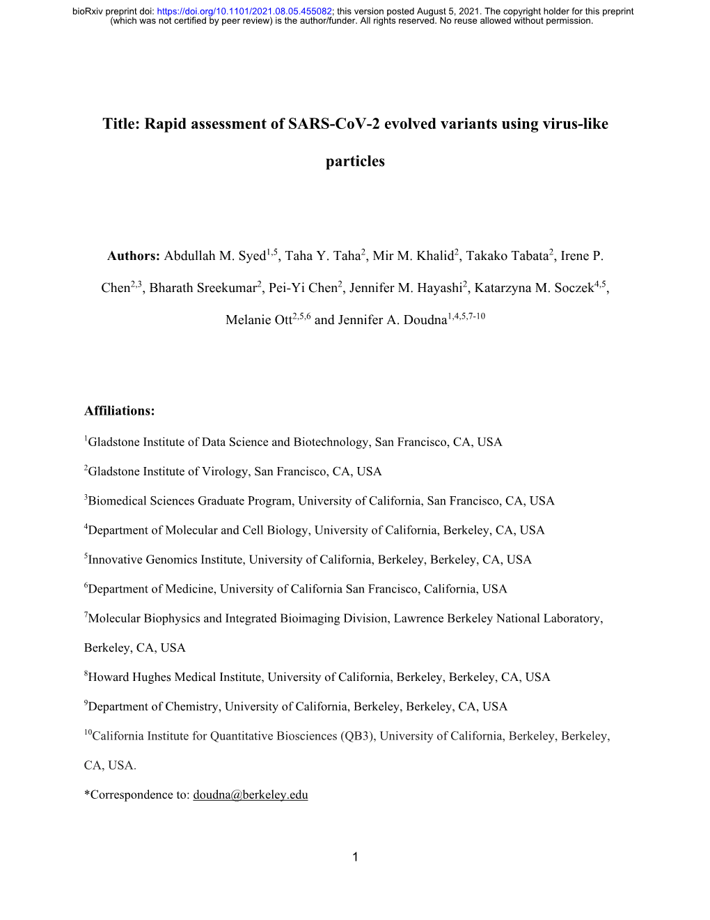 Rapid Assessment of SARS-Cov-2 Evolved Variants Using Virus-Like