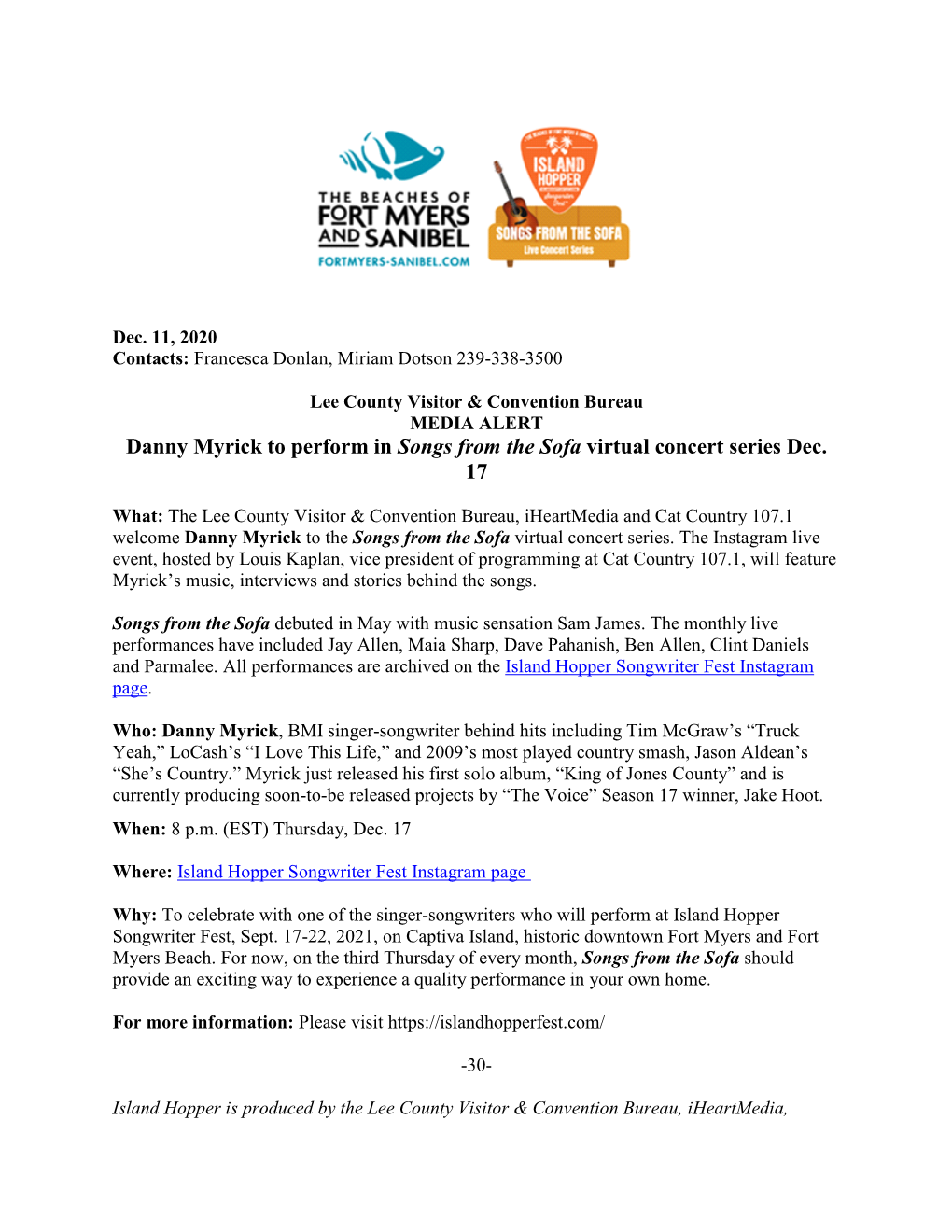 Media Alert: Danny Myrick to Perform in Songs from the Sofa Virtual