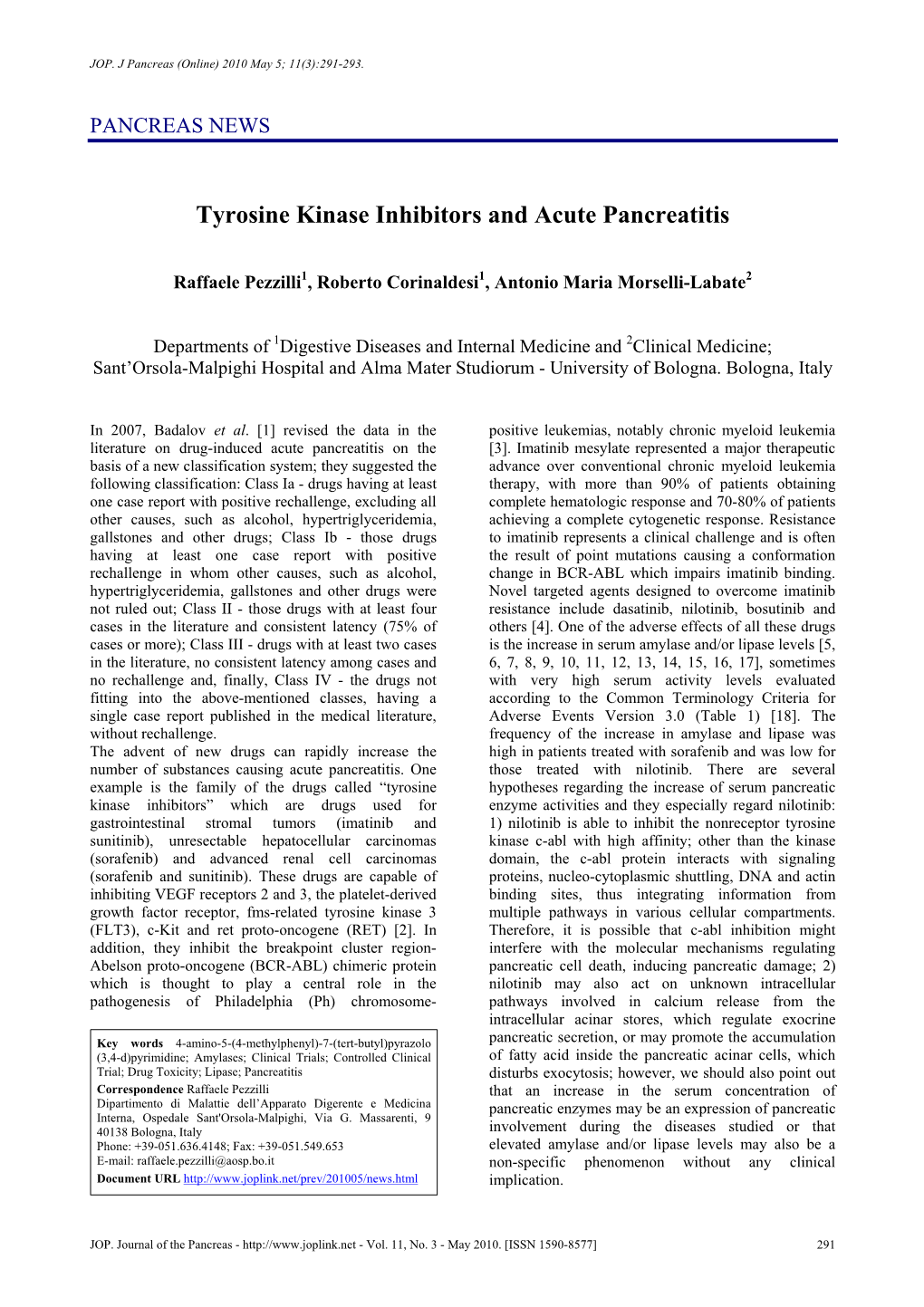 Tyrosine Kinase Inhibitors and Acute Pancreatitis