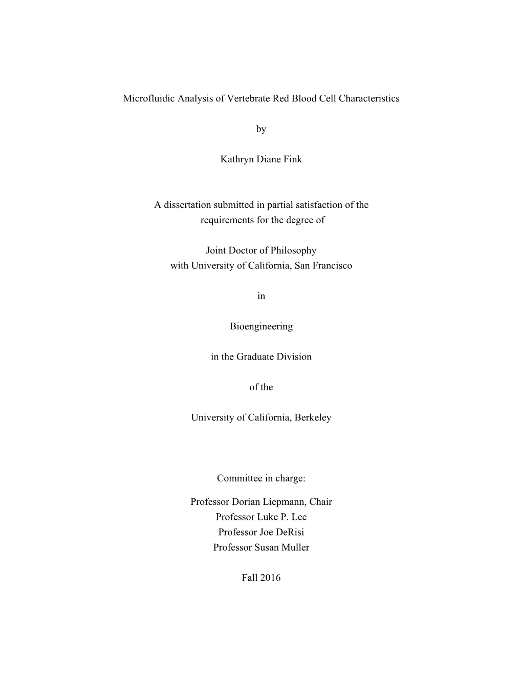 Microfluidic Analysis of Vertebrate Red Blood Cell Characteristics By