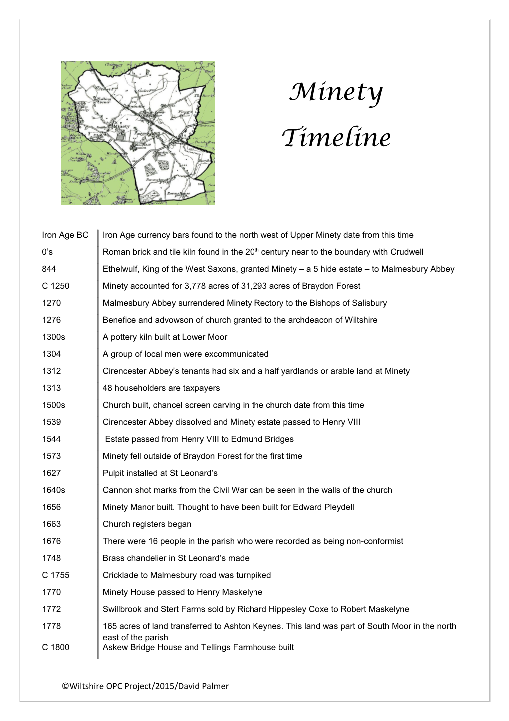 Minety Timeline