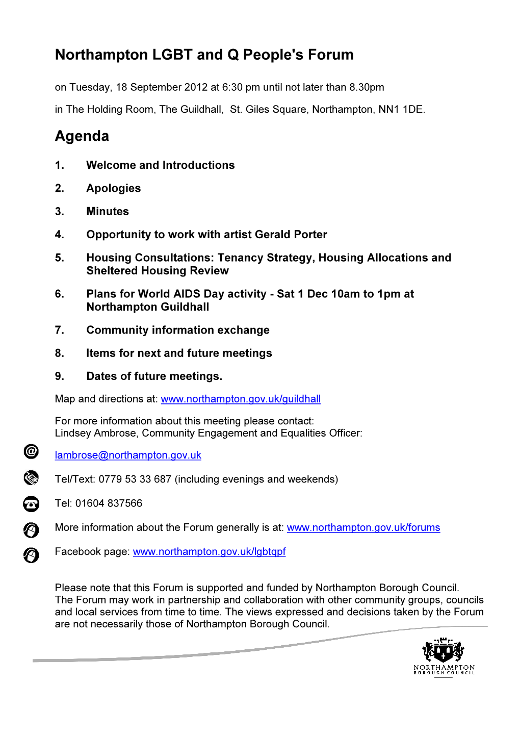 Northampton LGBT and Q People's Forum Agenda