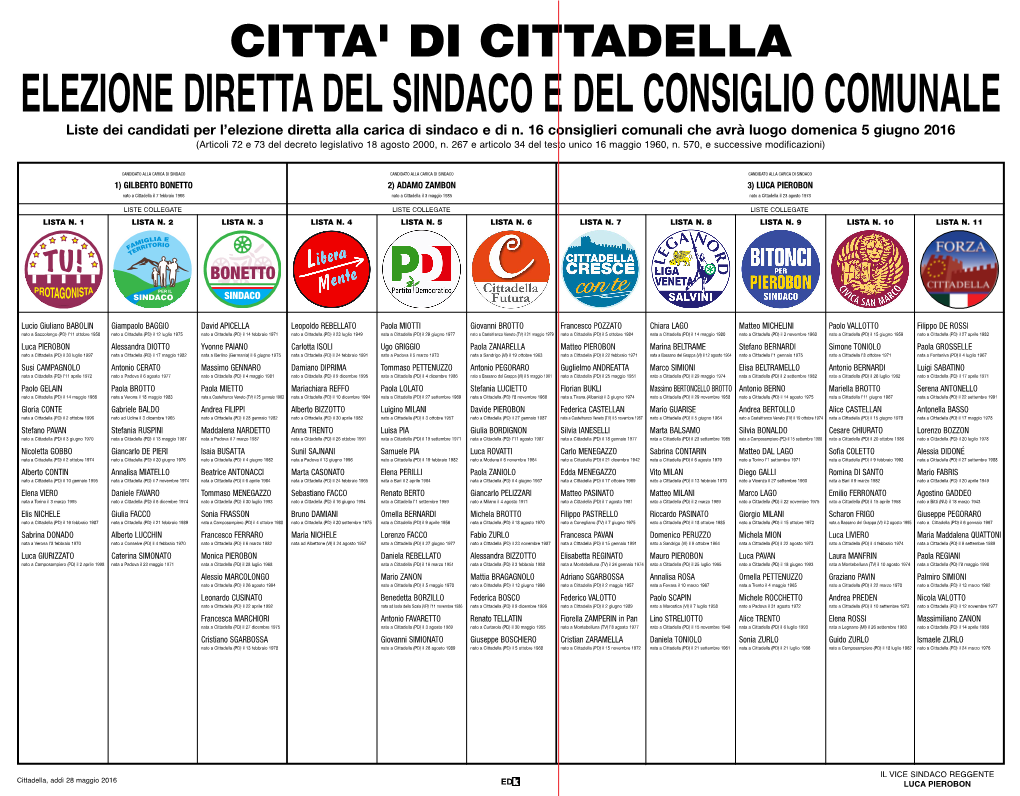 BONETTO 2) ADAMO ZAMBON 3) LUCA PIEROBON Nato a Cittadella Il 7 Febbraio 1966 Nato a Cittadella Il 3 Maggio 1985 Nato a Cittadella Il 23 Agosto 1973