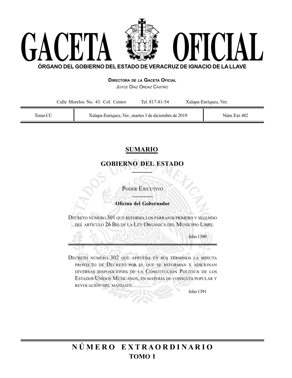 Gaceta Oficial Órgano Del Gobierno Del Estado De Veracruz De Ignacio De La Llave