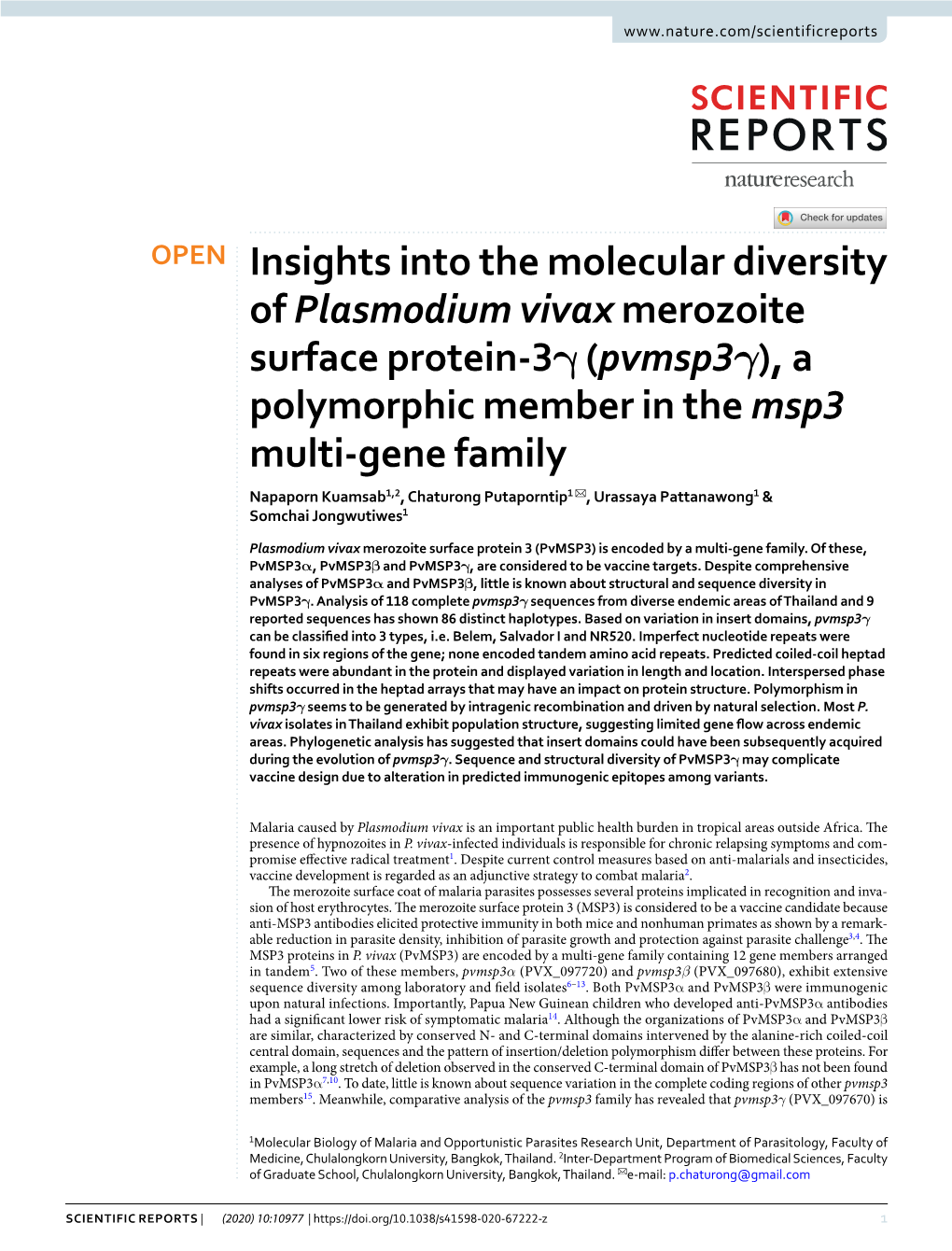 Insights Into the Molecular Diversity of Plasmodium Vivax Merozoite Surface Protein-3Γ