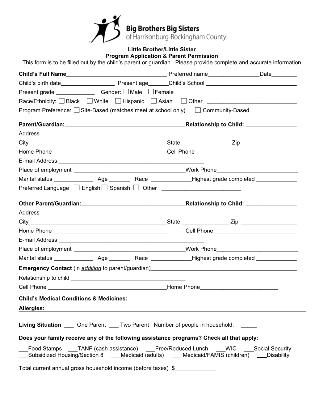 Little Brother/Little Sister Application Form