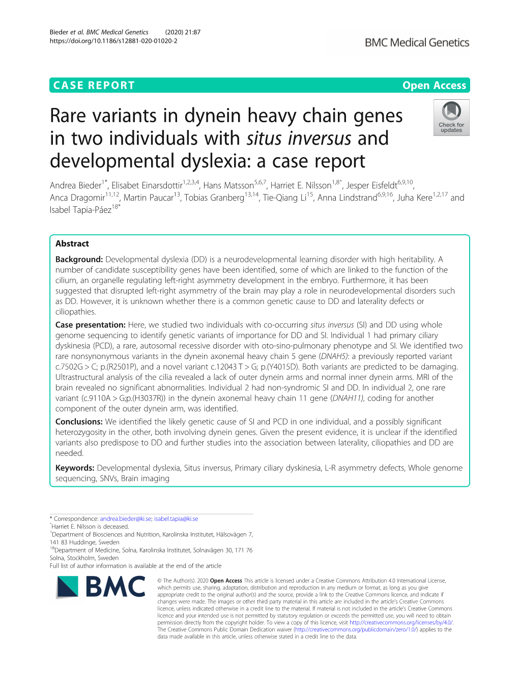 Rare Variants in Dynein Heavy Chain Genes in Two Individuals with Situs
