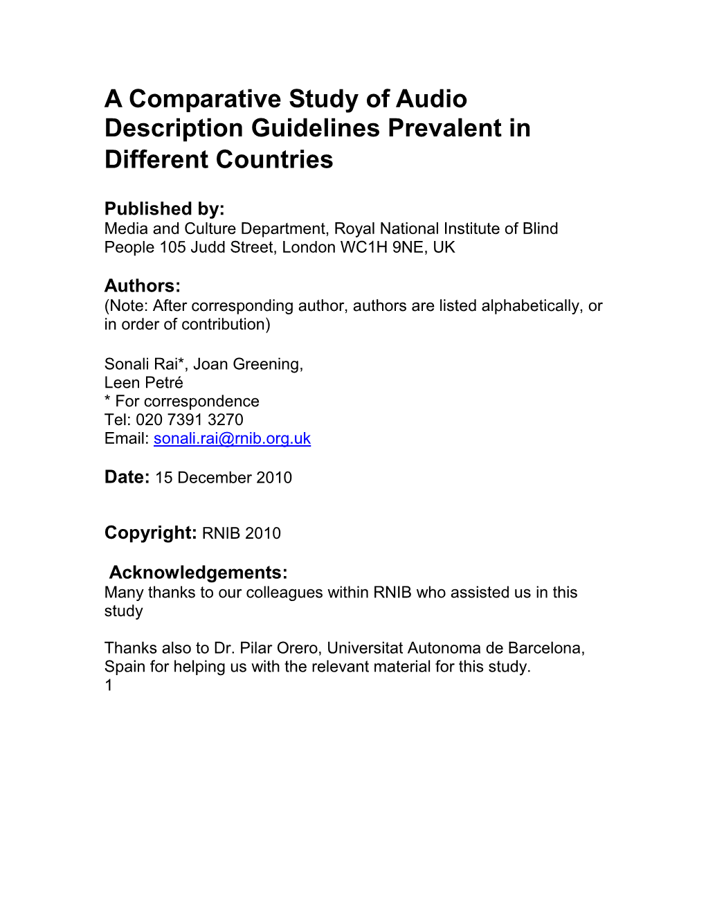 A Comparative Study of Audio Description Guidelines Prevalent in Different Countries