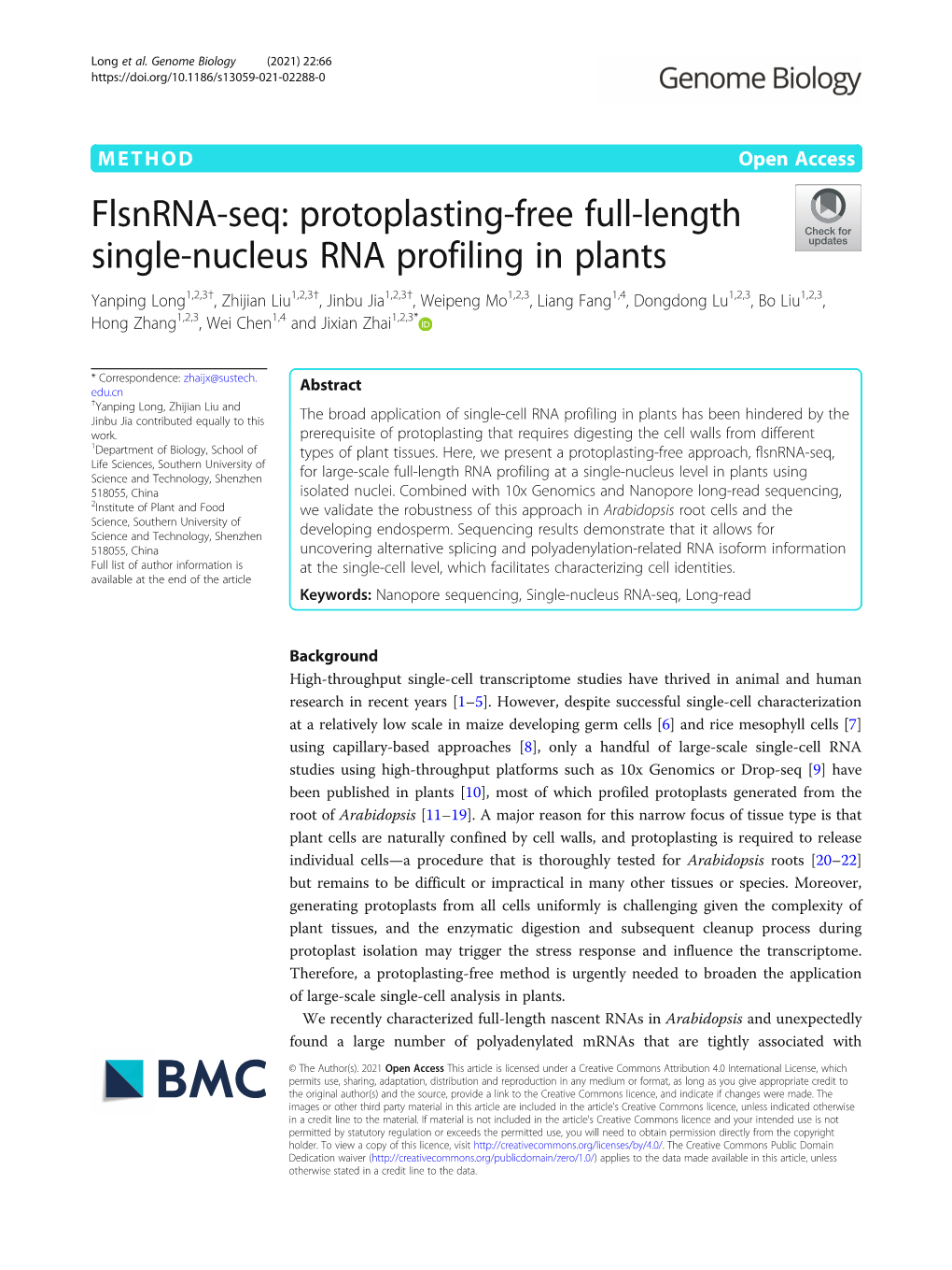 Flsnrna-Seq: Protoplasting-Free Full-Length Single-Nucleus RNA