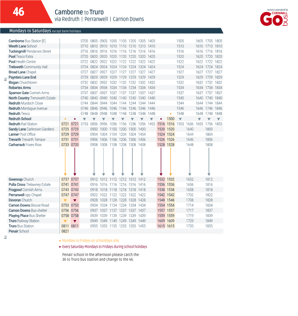 Camborne to Truro Via Redruth | Perranwell | Carnon Downs