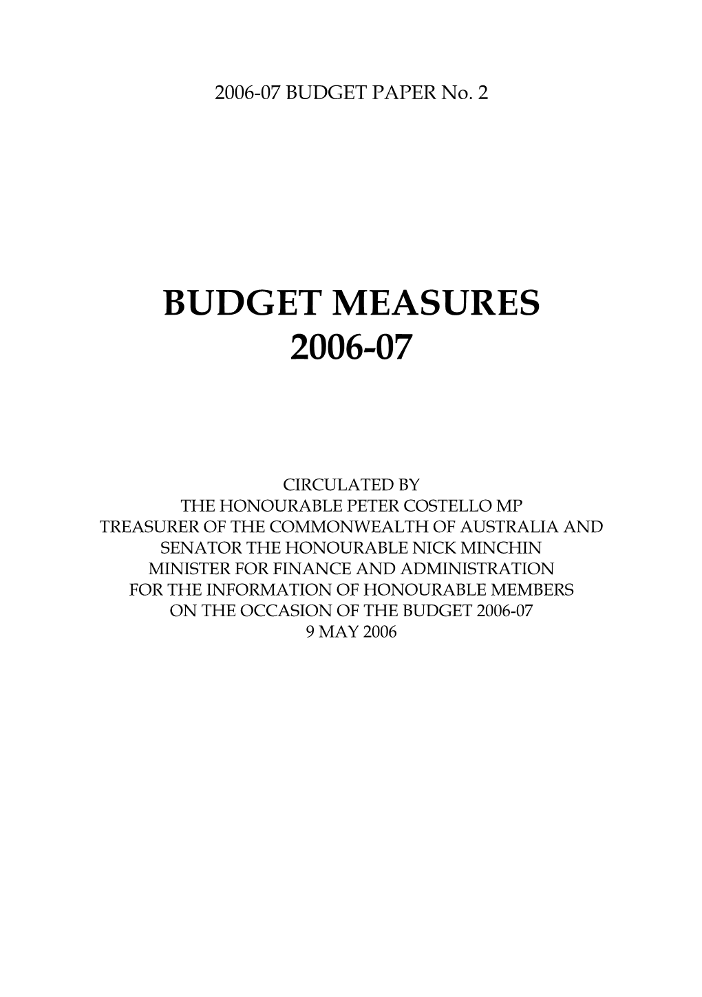 Budget Measures 2006-07