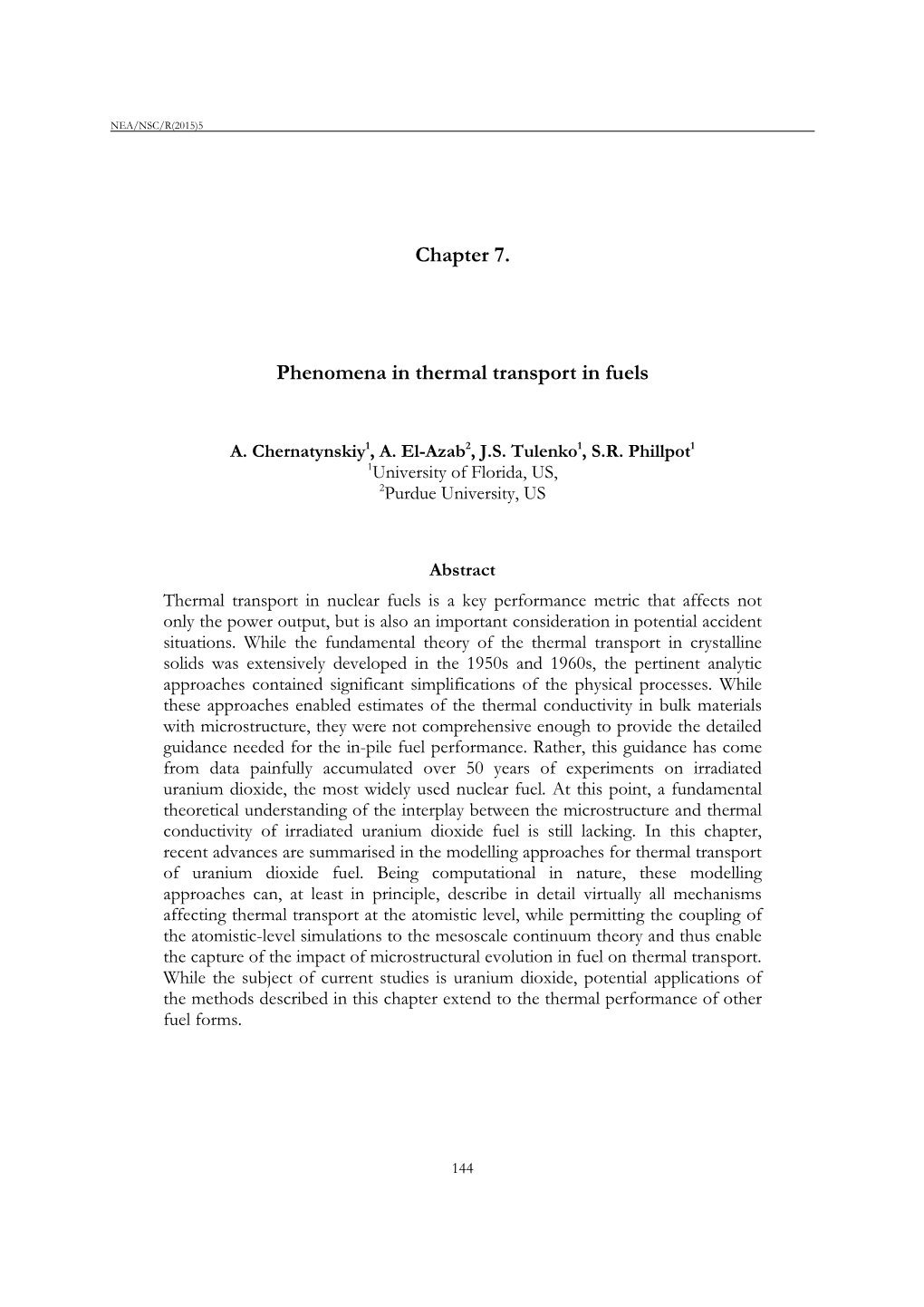 Chapter 7. Phenomena in Thermal Transport in Fuels