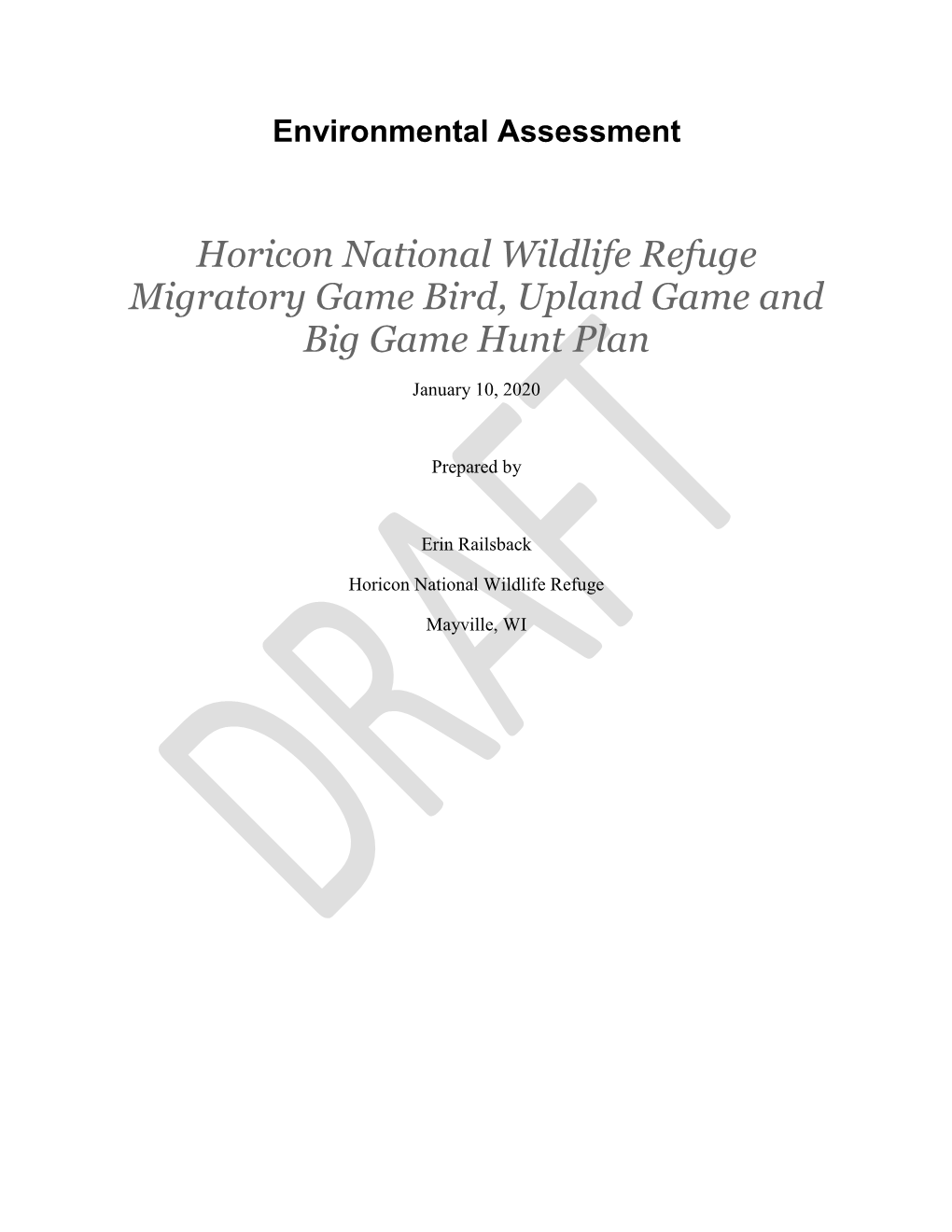 Environmental Assessment for 2020 Horicon National Wildlife Refuge