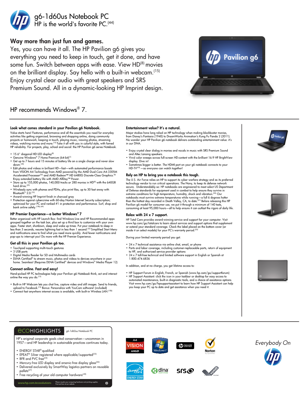 HP Pavilion G6-1D60us Notebook PC Data Sheet.Pdf