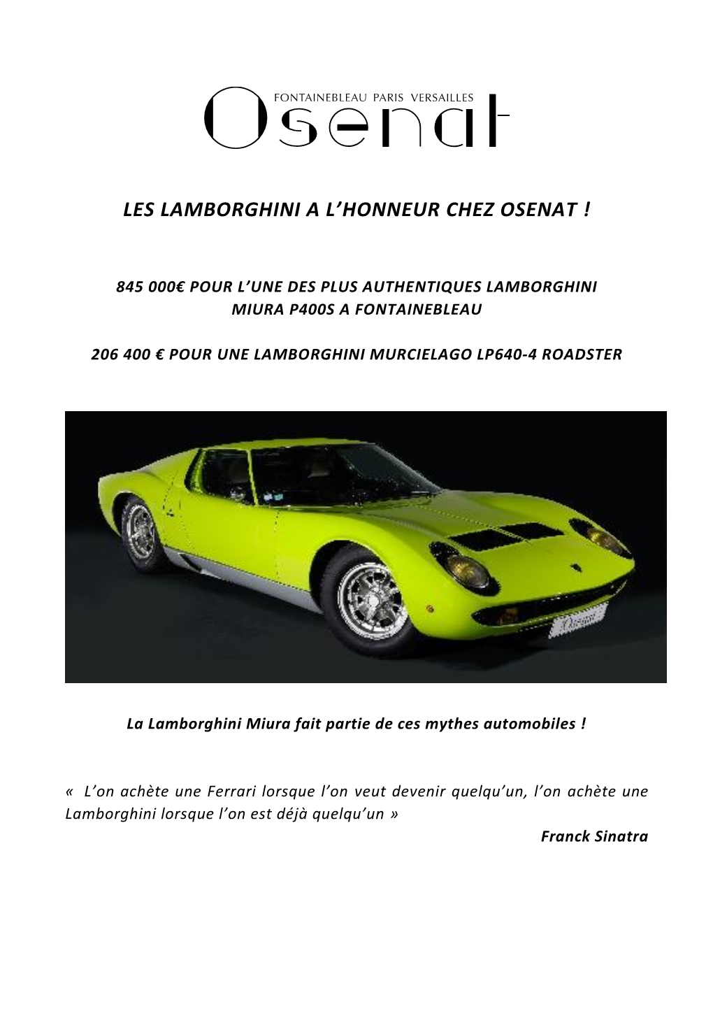 Les Lamborghini a L'honneur Chez Osenat !