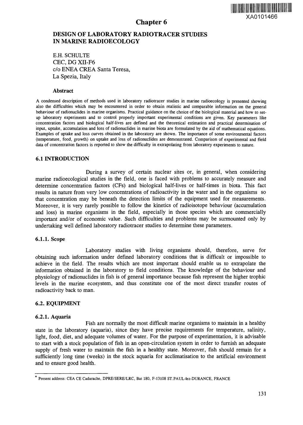 Chapter 6 DESIGN of LABORATORY RADIOTRACER STUDIES in MARINE RADIOECOLOGY