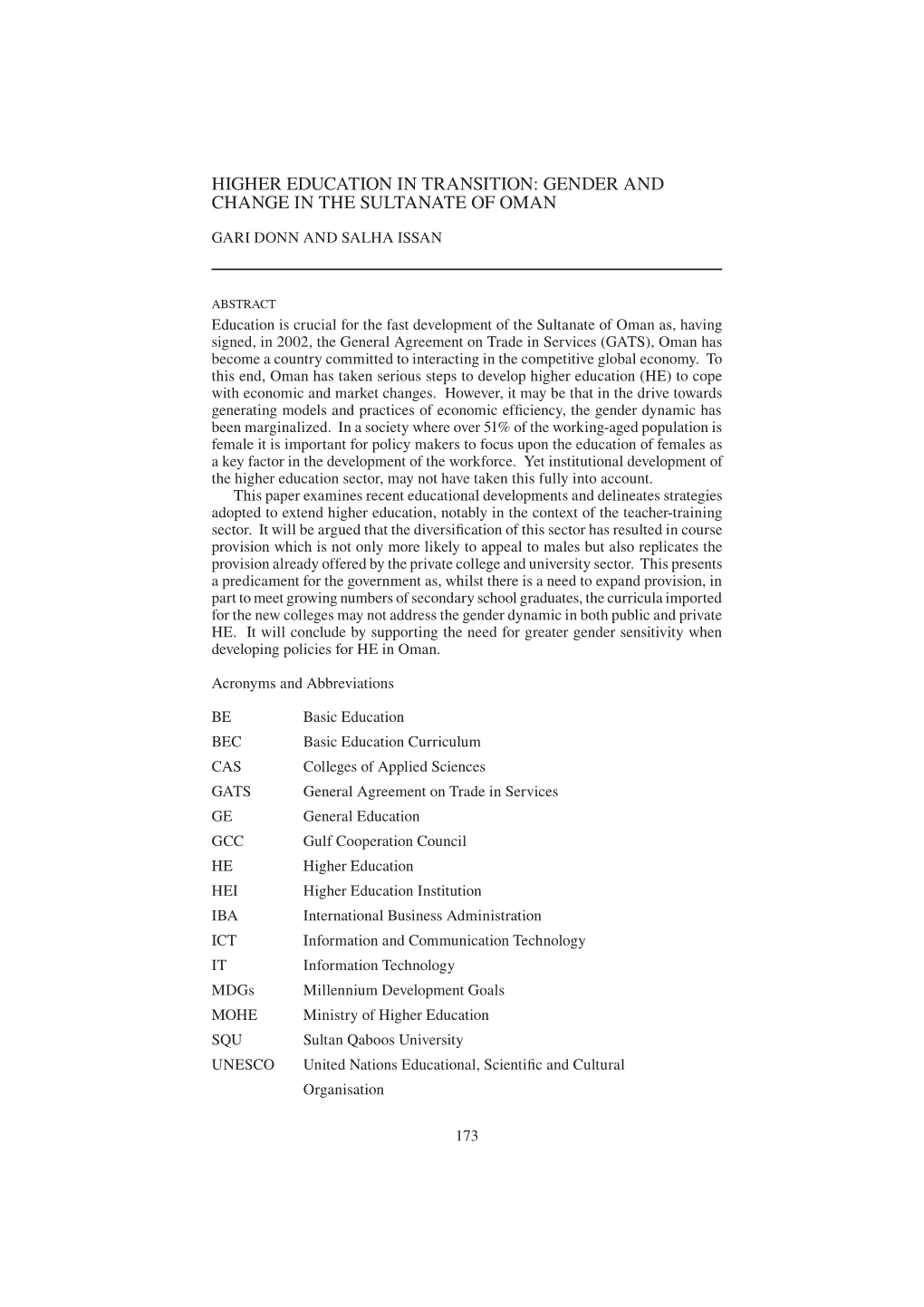 Higher Education in Transition: Gender and Change in the Sultanate of Oman