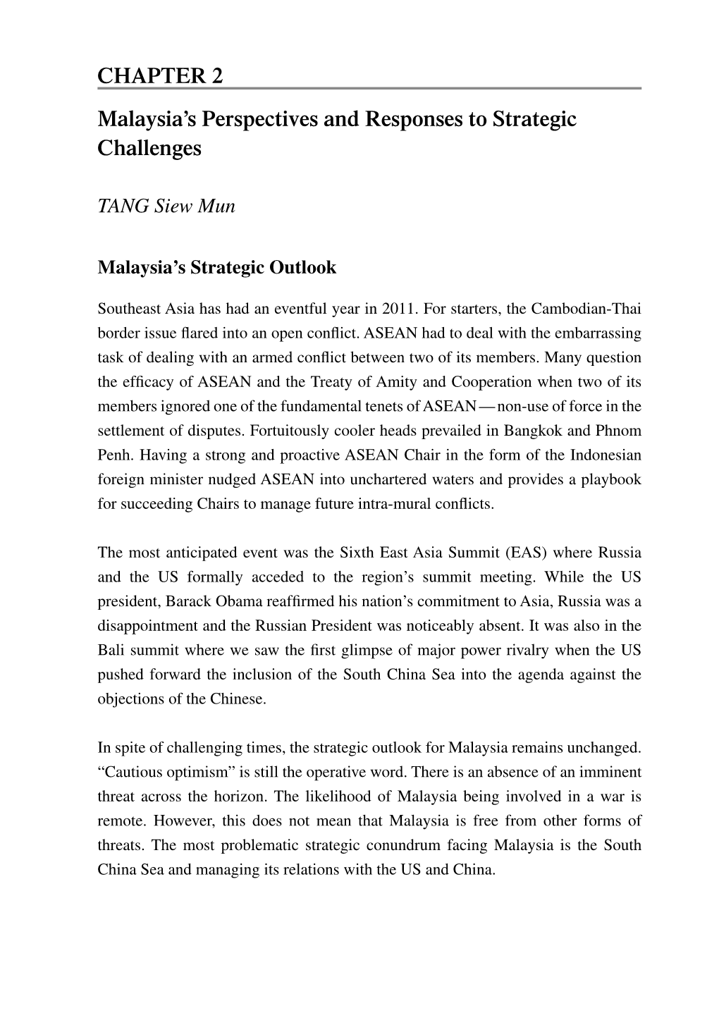 Malaysia's Perspectives and Responses to Strategic Challenges