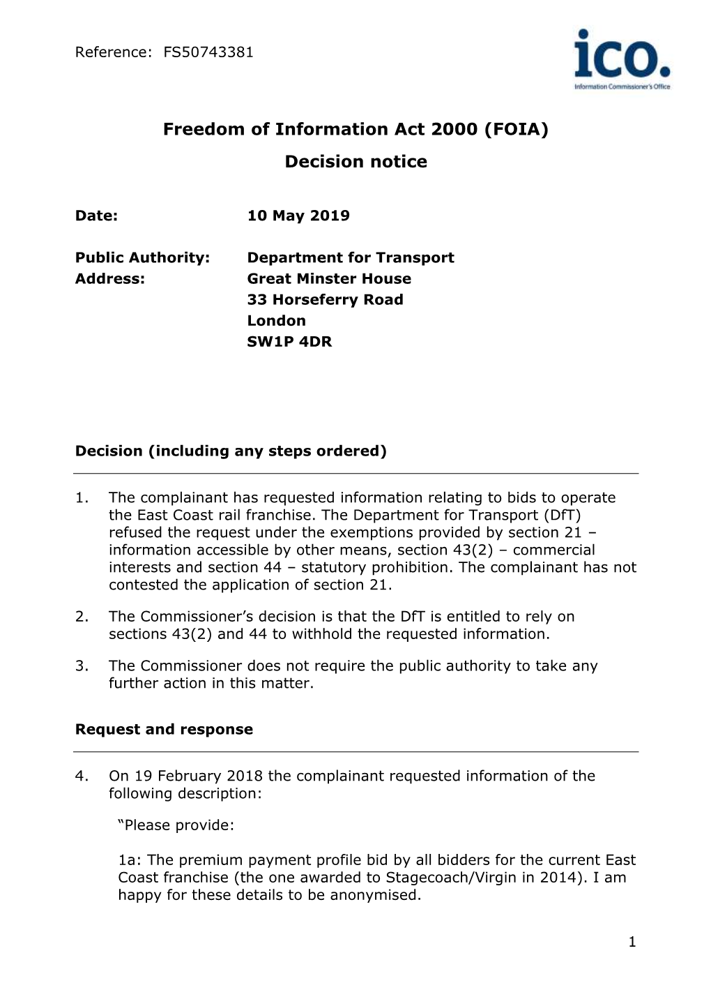 Freedom of Information Act 2000 (FOIA) Decision Notice