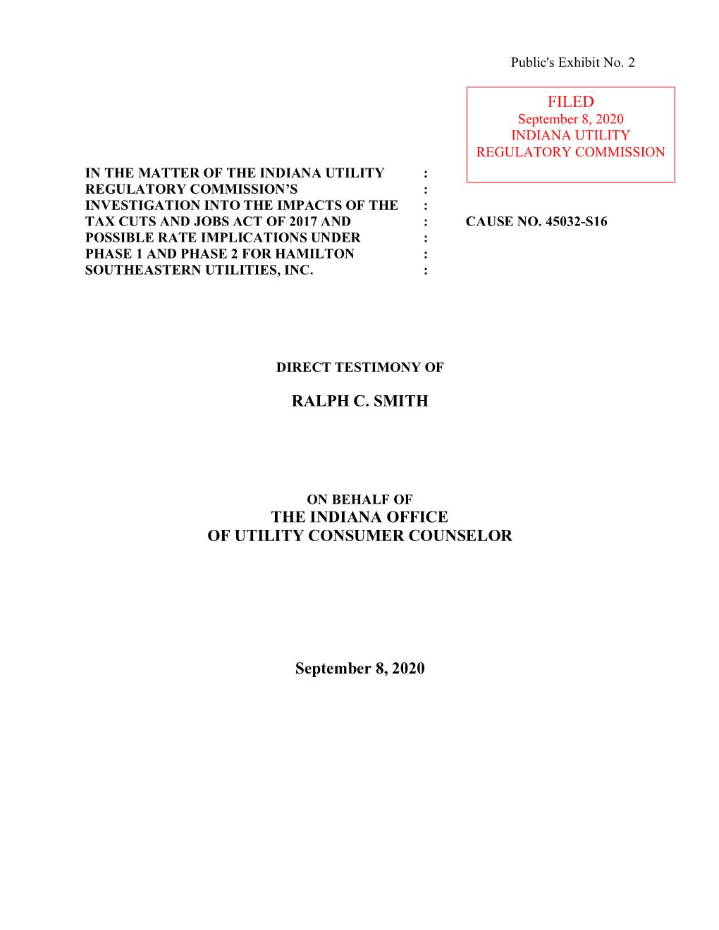 Ralph C. Smith the Indiana Office of Utility Consumer