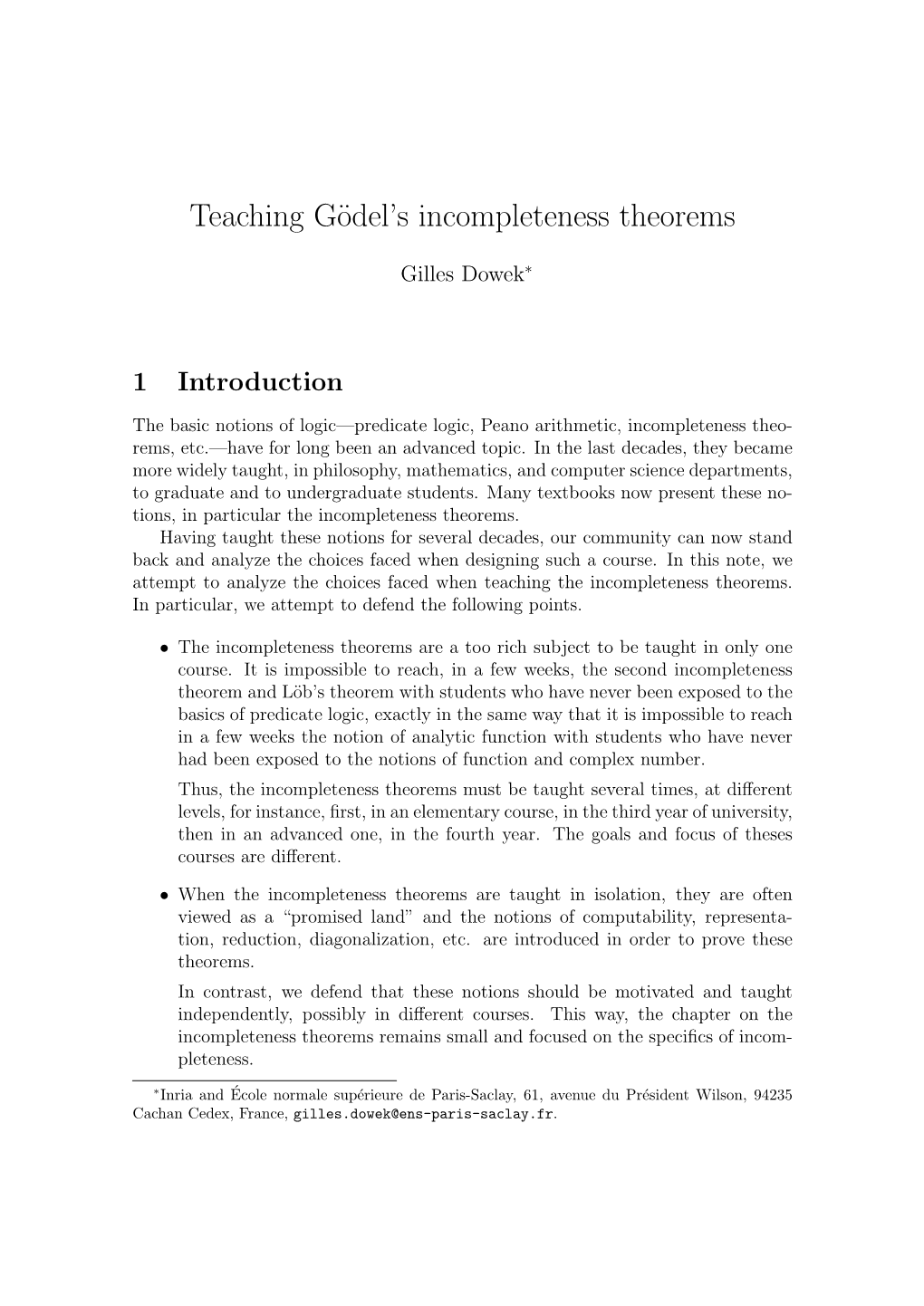 Teaching Gödel's Incompleteness Theorems