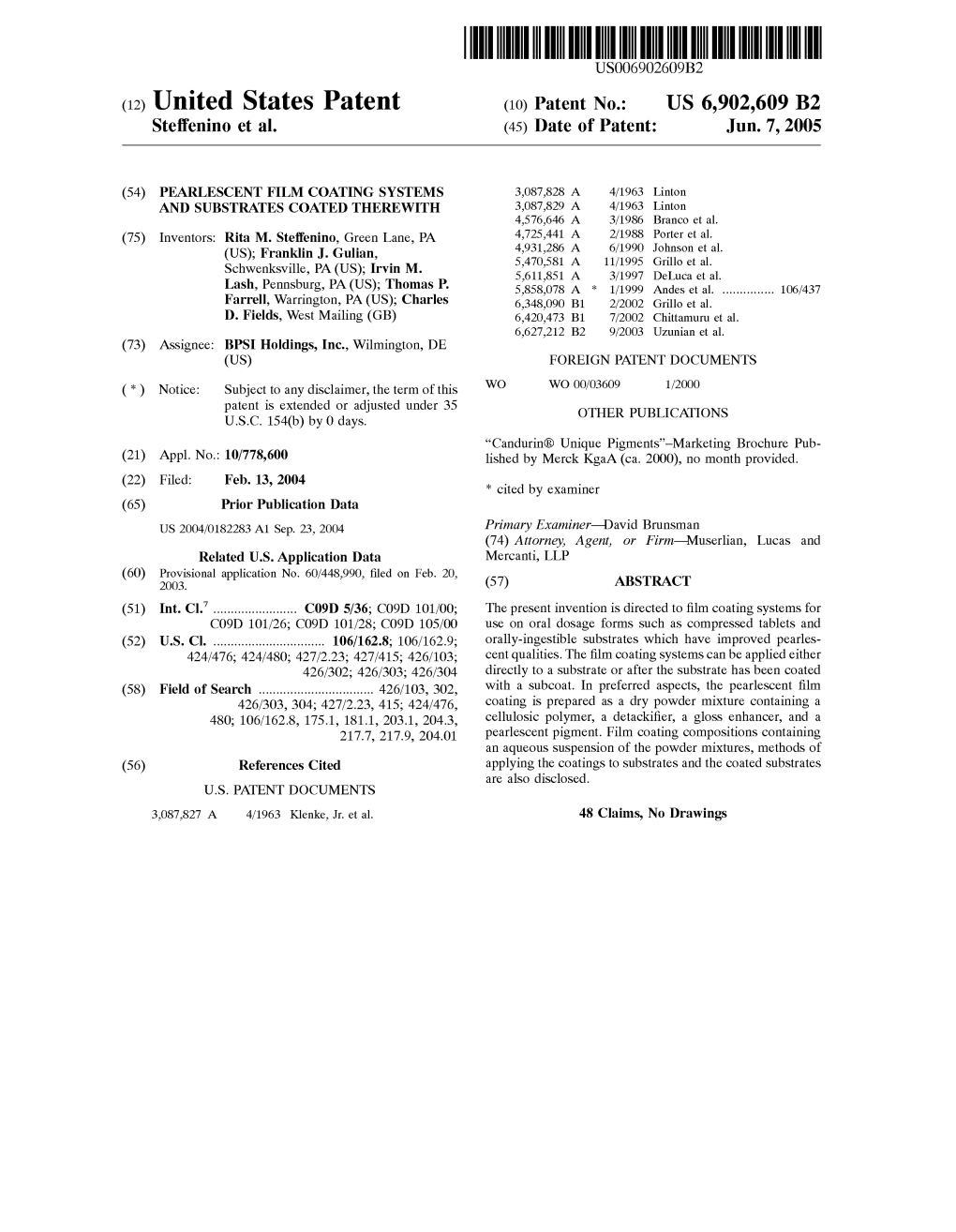 (12) United States Patent (10) Patent No.: US 6,902,609 B2 Steffenino Et Al