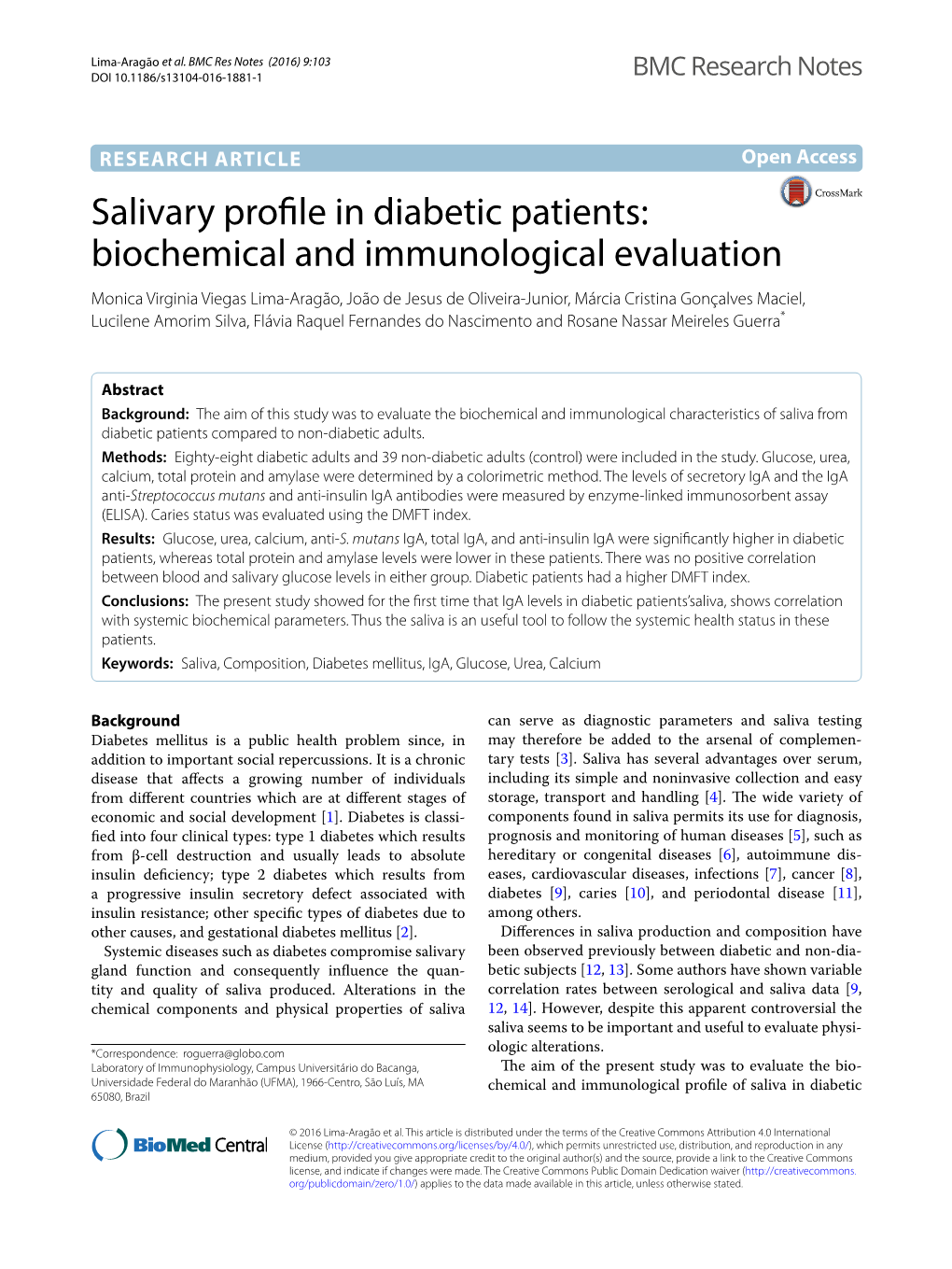 Salivary Profile in Diabetic Patients: Biochemical and Immunological