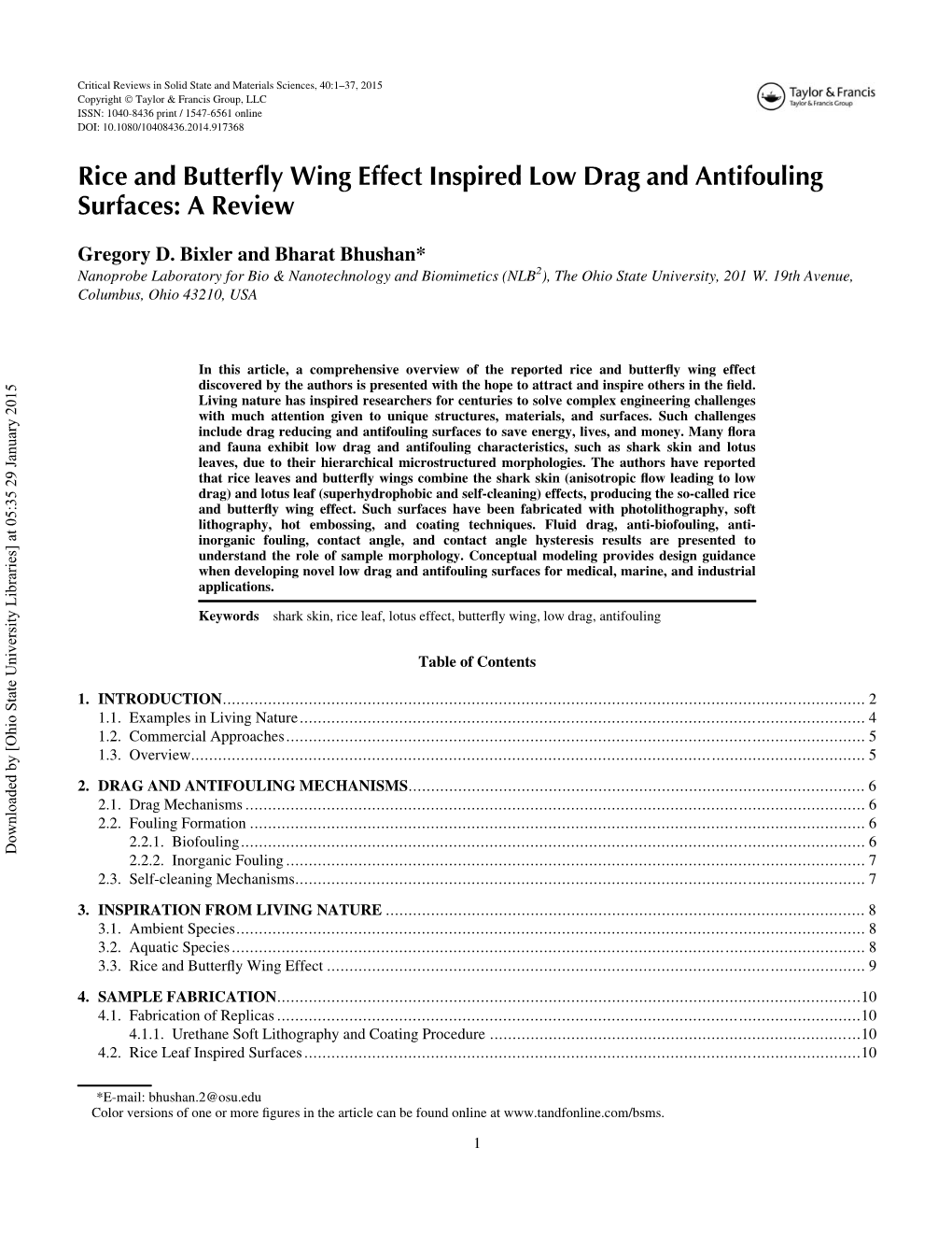 Rice and Butterfly Wing Effect Inspired Low Drag and Antifouling Surfaces