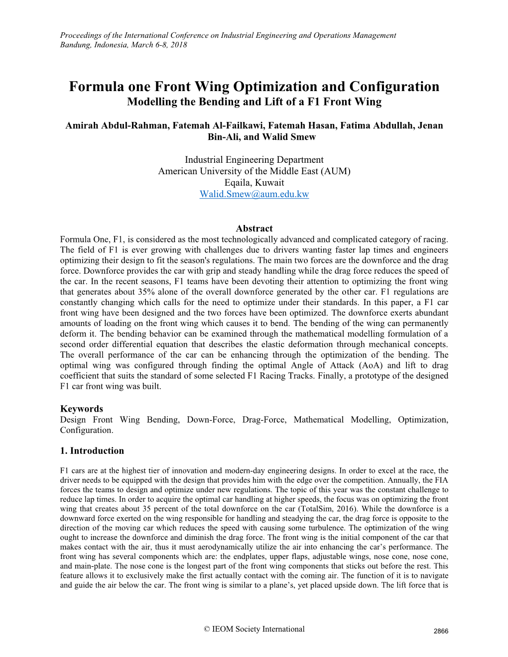 Formula One Front Wing Optimization and Configuration Modelling the Bending and Lift of a F1 Front Wing