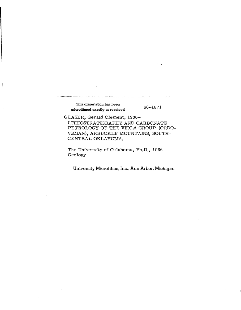 University Microfilms, Inc., Ann Arbor, Michigan the UNIVERSITY of OKLAHOMA