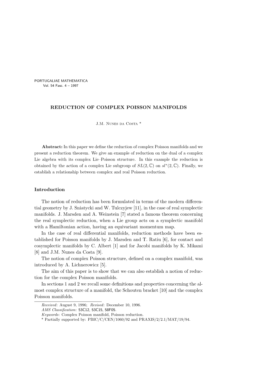 Reduction of Complex Poisson Manifolds