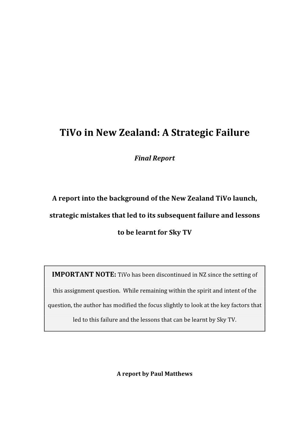 Tivo in New Zealand: a Strategic Failure