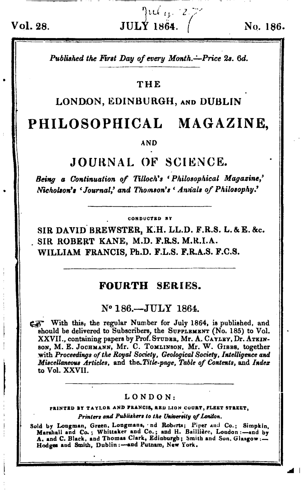 The London, Edinburgh and Dublin Philosophical Magazine and Journal