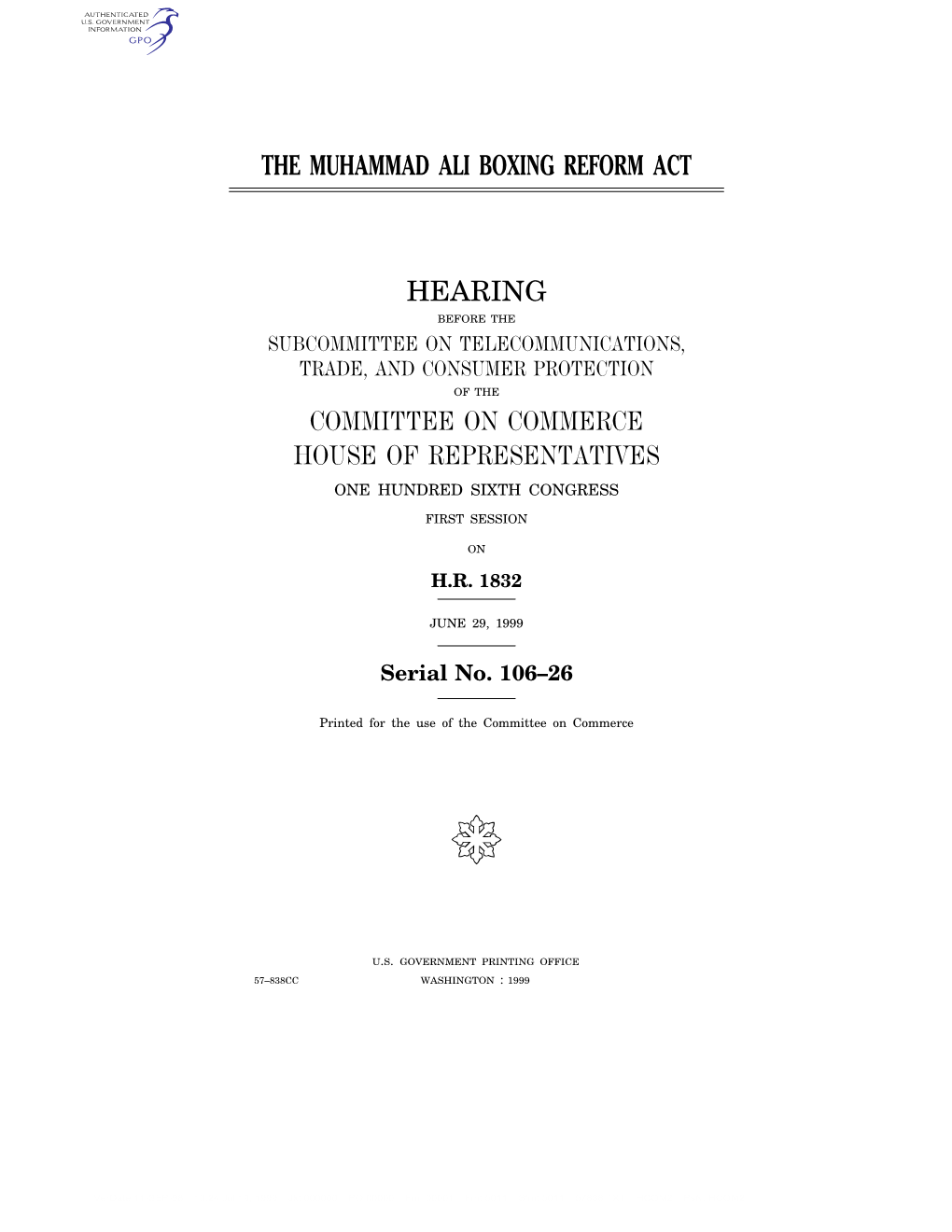 The Muhammad Ali Boxing Reform Act Hearing