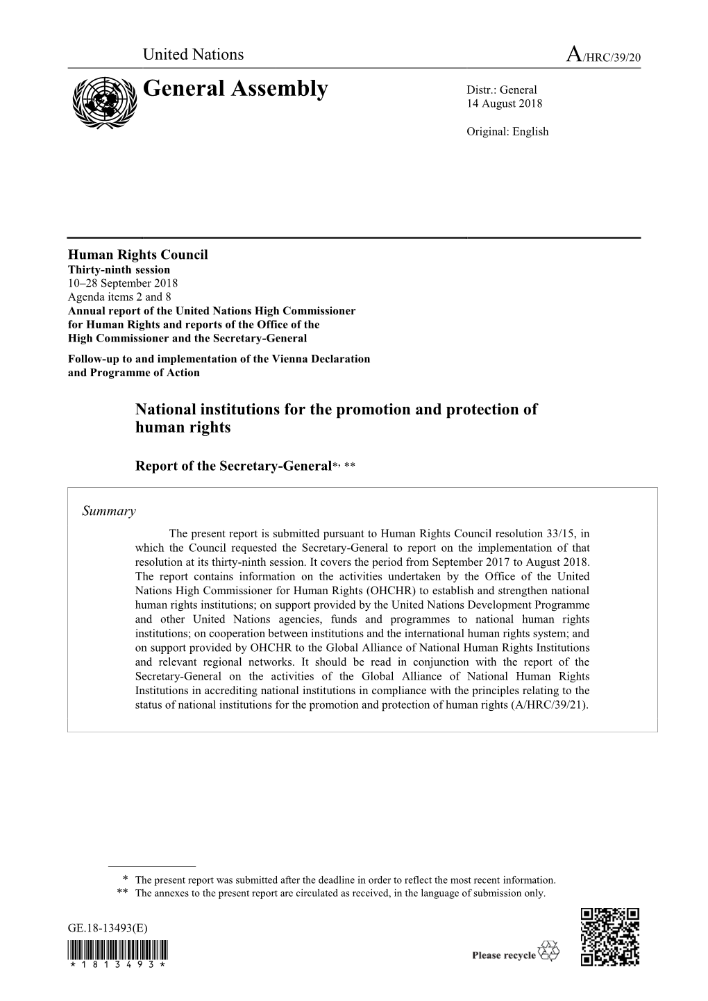 Page 1 GE.18-13493(E) Human Rights Council Thirty-Ninth Session