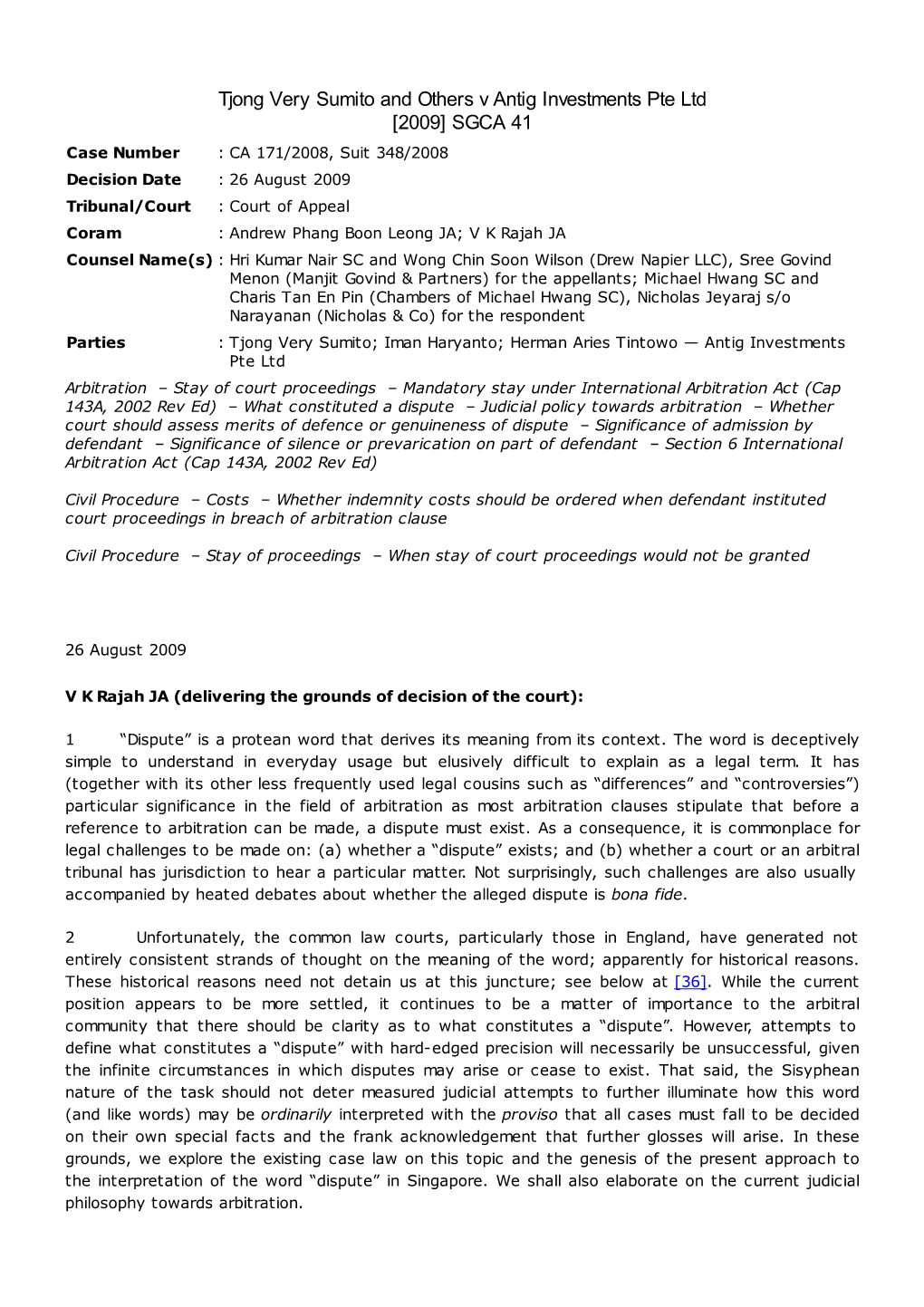 Tjong Very Sumito and Others V Antig Investments Pte Ltd [2009] 4 SLR(R)