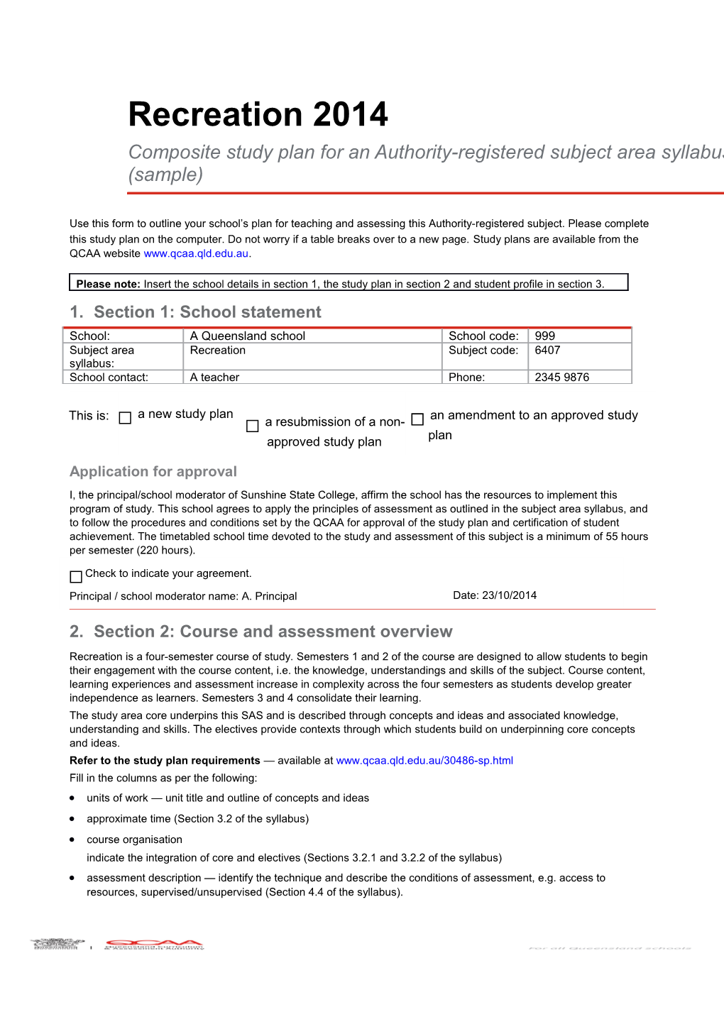 Recreation 2014: Composite Sample Study Plan