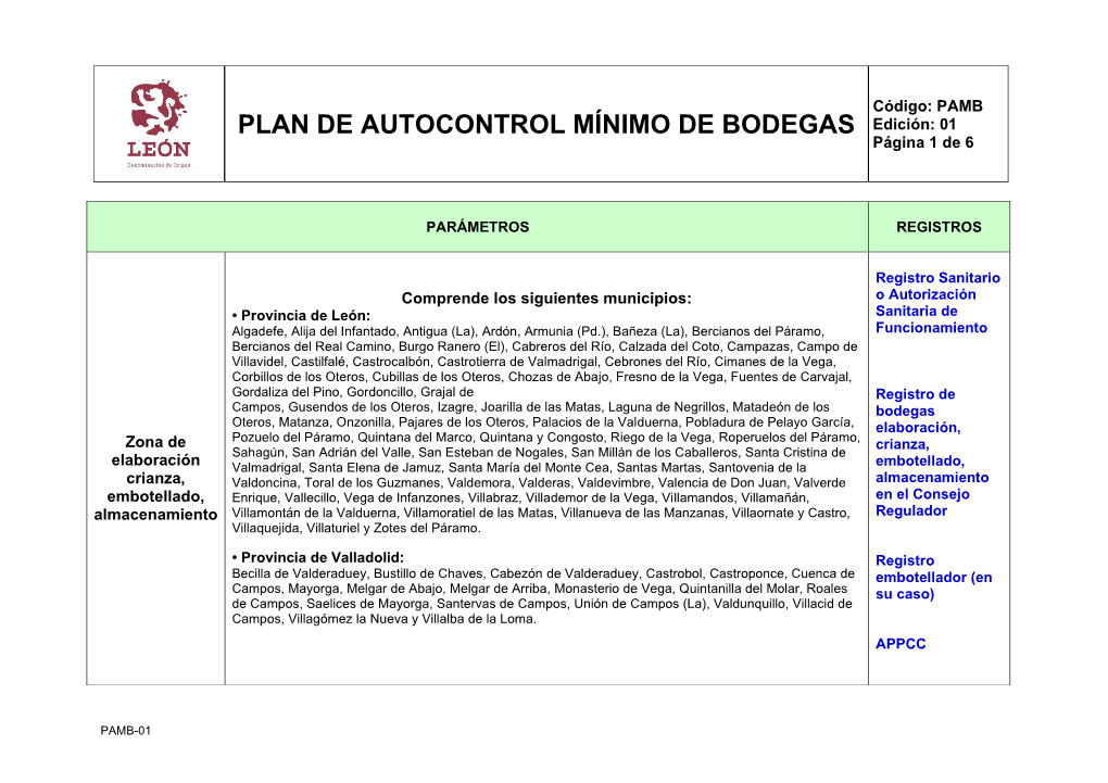 PLAN DE AUTOCONTROL MÍNIMO DE BODEGAS Edición: 01 Página 1 De 6