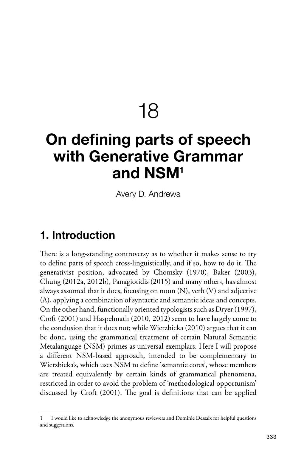 18. on Defining Parts of Speech with Generative Grammar and Nsm