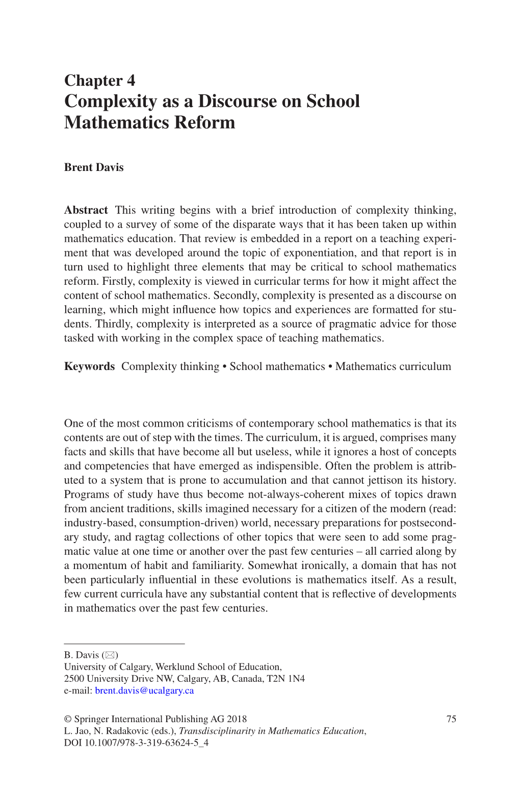 Chapter 4 Complexity As a Discourse on School Mathematics Reform